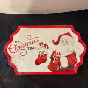 Fitz and Floyd Santa Christmas Time Tray in Red and White